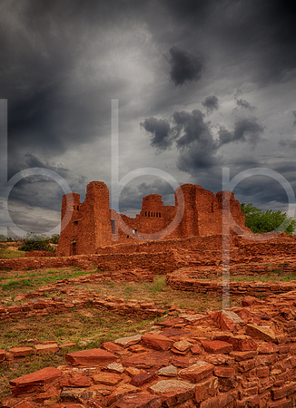 Quarai Pueblo Mission Ruins and Thunderstorm, Salinas Pueblo Missions National Monument, New Mexico